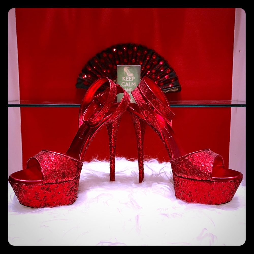 * NWOT Authentic Casadei Glitter Ankle-Wrap Sandal